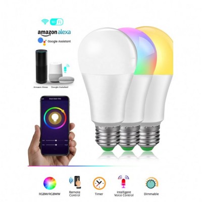 Toya E27 dimmable RGBW LED bulb WIFI timing APP controlled LED smart bulb to use with Alexa AC85-265V